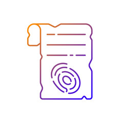 Fingerprints on piece of paper gradient linear vector icon. Criminal investigation. Vintage parchment. Thin line color symbols. Modern style pictogram. Vector isolated outline drawing