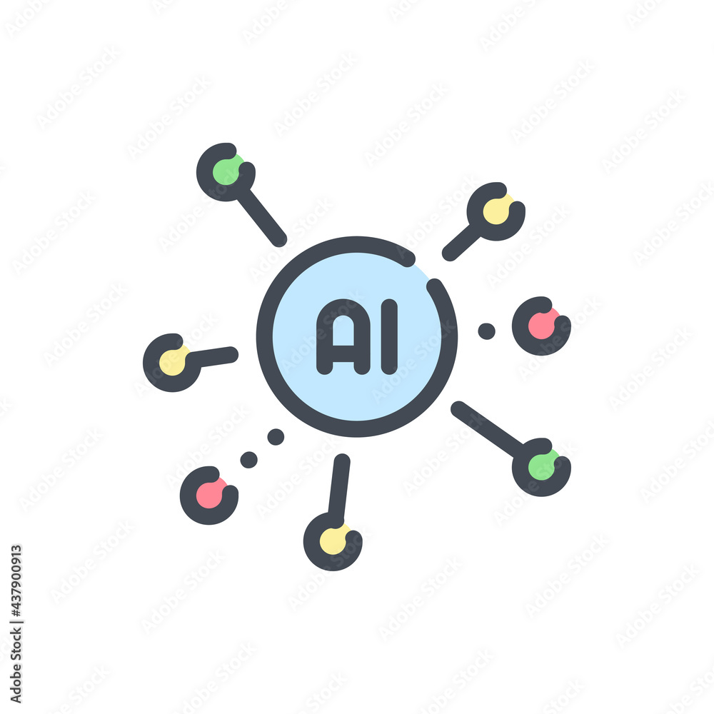 Poster artificial intelligence network color line icon. ai with connection to dots vector outline colorful 