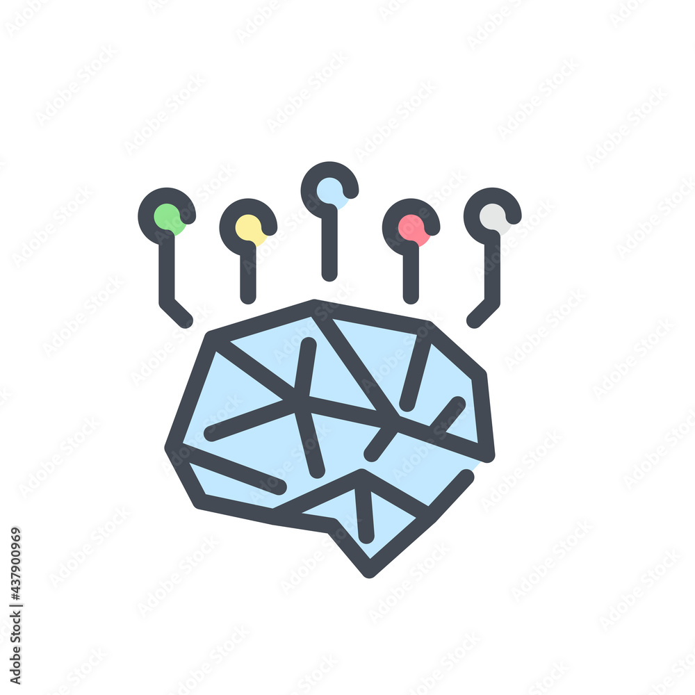 Poster cyber brain with connection color line icon. artificial intelligence network vector outline colorful