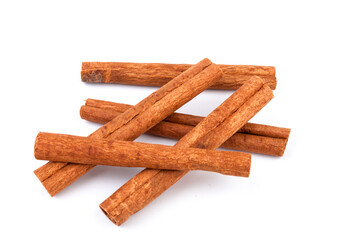 Fragrant cinnamon sticks isolated on white background