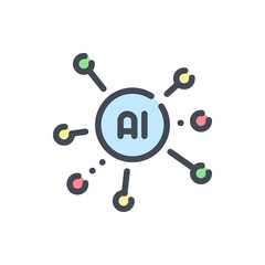 Artificial intelligence network color line icon. AI with connection to dots vector outline colorful sign.