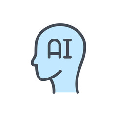 Human head with AI color line icon. Artificial intelligence vector outline colorful sign.