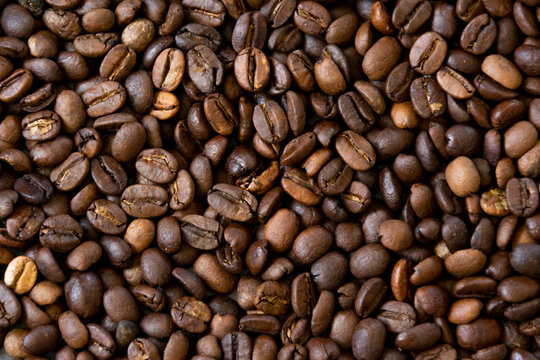 Close up of roasted coffee beans