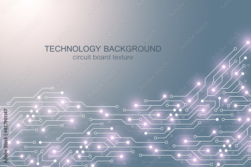 Poster Motherboard vector background with circuit board electronic elements. Electronic texture for computer technology, engineering concept. Motherboard computer generated abstract illustration