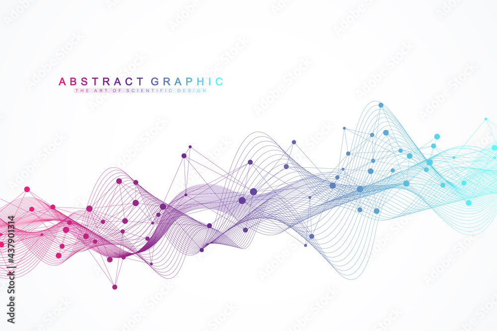Aufkleber Flowing geometric abstract background with connected lines and dots. Connectivity flow point. Molecule and communication background. Graphic connection background for your design. Vector illustration.