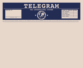 Blank vintage telegram form with copy space. Flat vector without gradients.