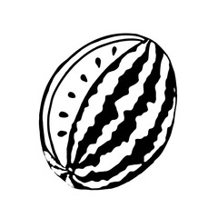 Doodle watermelon cut on a white background.Vector watermelon can be used in children's coloring books,textiles,and packaging.