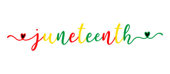 Hand sketched colorful JUNETEENTH word as banner. Lettering or modern calligraphy. Vector - obrazy, fototapety, plakaty