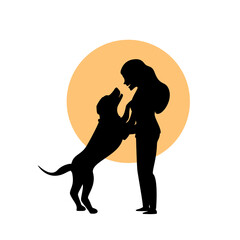woman and a dog hug cuddle cute silhouette vector graphic