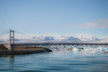 snow mountain, bridge and icebergs