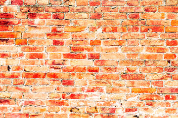 Orange brick wall with white spots. Background of orange bricks