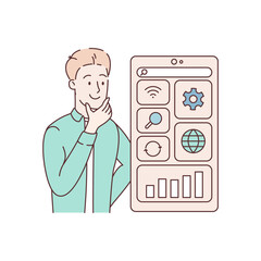 Graphic designer, programmer. Software architecture abstract metaphor. Mobile app development process. Abstract concept vector flat illustration. Experience design, mobile app, user interface