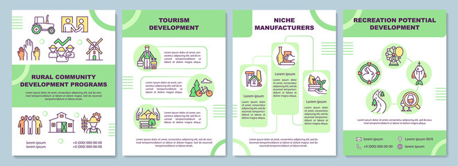 Rural community development programs brochure template. Flyer, booklet, leaflet print, cover design with linear icons. Vector layouts for presentation, annual reports, advertisement pages
