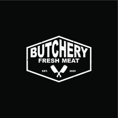 vintage Butcher shop label logo design vector