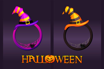 Halloween frames with hat, round avatars blank for game design.