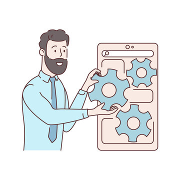 Software architecture abstract metaphor. Mobile app development process. Abstract concept flat illustration. Experience design, react native mobile app, usability testing, user interface.