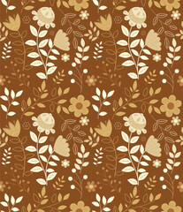 vector seamless pattern in monochrome colour scheme of tribal and ethnic stylized flowers. golden and sunny palette 