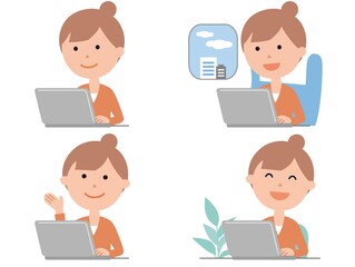 パソコンを使う女性　色々な表情1