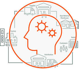 Supply chain scheme automatic management. Distribution, delivery and logistic vector illustrations. Warehouse management and storage system.