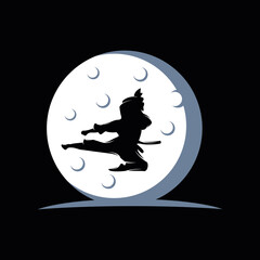 Fast kick fighting technique silhouette vector illustration