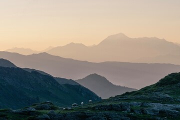 Layers of Mountains in the Alps at dawn
