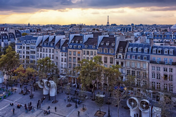 Paris City roofs in the evening