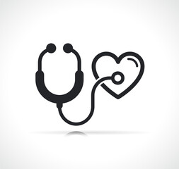 stethoscope and heart black icon