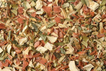 textured of julienne Dehydrated Soup isolated on white background