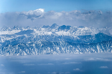 Snow covered himalayan mountain peaks Pir Panjal mountain range, View from Gulmarg, Kashmir