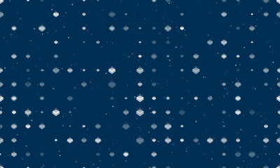 Seamless background pattern of evenly spaced white absorbent symbols of different sizes and opacity. Vector illustration on dark blue background with stars