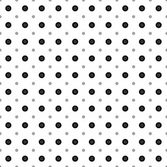 Square seamless background pattern from geometric shapes are different sizes and opacity. The pattern is evenly filled with black gramophone record symbols. Vector illustration on white background