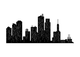 Cityscape silhouette. Monochrome panoramic view. Modern urban landscape. Horizontal urban night town. City building silhouette
