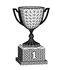 Award cup with polygonal grid on white background. Vector