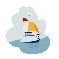 Sailboat clipart. Flat style illustration.