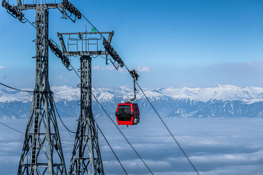 Gandola cable car in Gulmarg Kashmir India during the winter season.