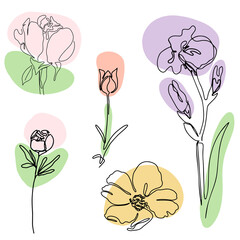 hand drawn Line art monoline flowers . Vector illustration