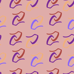 Purple and beige curved lines on pink background.Seamless pattern. For wallpapers, textiles and backgrounds.