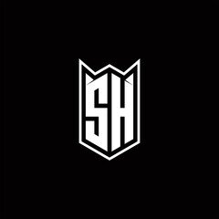 SH Logo monogram with shield shape designs template