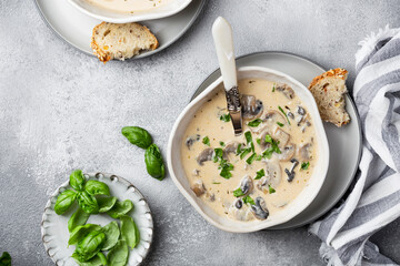 Delicious creamy soup with mushrooms and garlic