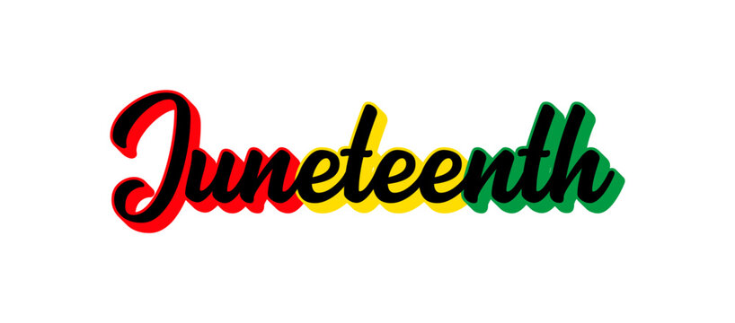 Hand sketched colorful JUNETEENTH word as banner. 3D Lettering or modern calligraphy. Vector