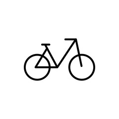Fototapeta premium Bicycle or bike black line icon. Sport or travel concept. Trendy flat isolated symbol sign badge can be used for: illustration, outline, logo, mobile, app, design, web, dev, ui, ux, gui. Vector EPS 10