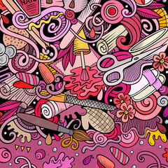 Bathroom hand drawn vector doodles illustration. Bath room frame card design.