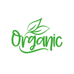 Organic logo green leaf label  for veggie or vegetarian food package design. Isolated green leaf icon for vegetarian bio nutrition and healthy diet or vegan restaurant menu symbol.