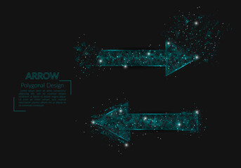 Abstract isolated image of arrow. Polygonal illustration looks like stars in the blask night sky in spase or flying glass shards. Digital design for website, web, internet. © Katsiaryna