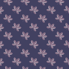 Purple palette seamless pattern in hand drawn style with doodle scheffler flowers shapes. Simple style.