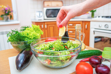 Vegetables on the kitchen table. Healthy food products on the table in the kitchen.