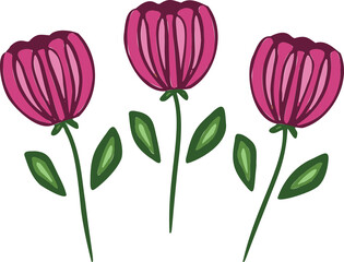Pink spring romantic flowers icon, tulips symbol. Vector,