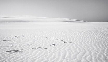 Fußspuren im Sand - Panorama Poster einer minimalistischen Szene mit Fußspuren im Sand in der Dünen Wüste an der Ostsee - Naturschutzgebiet Łeba (Leba) an der Lontzkedüne (polnisch Wydma Łącka) - obrazy, fototapety, plakaty