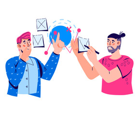 Financial managers or business analytics team at work. Business people analyzing statistics and planning team collaboration, cartoon vector illustration isolated. Agile development methodology.