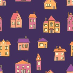 Cute town pattern - vector background